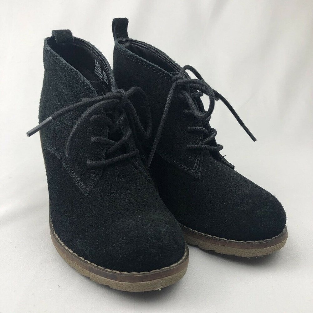 Sonoma Women’s Ankle Boot Black Leather Suede Nadine 6 Wedge Tie/wedge Booties